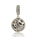 Sterling silver hollow ball charm with sparkling pavé heart design for bracelets - Heart Pave Ball Pendant (S331)
