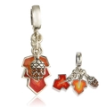 S925 sterling silver charm with orange enamel leaf and acorn dangle for bracelets - 8 S411