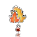 S925 silver maple leaf charm with orange enamel and dangling teardrop gemstone - 23 S372
