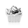 Polished S925 sterling silver charm featuring a cute kitten curled in a cozy basket - Cat Curled Up in Basket Style (3 T191)