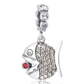 Charm poisson en argent S925 avec zircons blancs et rouges pour bracelets DIY - Petit Poisson Pavé Strass (7 S345)