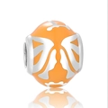 Charm Géminis esférico de plata de ley 925 con esmalte naranja y detalles de alas - Alas Plateadas con Esmalte Naranja (2 D148B)