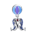 Pendentif dauphin cœur en argent S925 avec émail bleu et zircons étincelants - Double Dauphin Tenant un Cœur (22 S393)