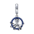 Pendentif pieuvre en argent 925 avec zircone bleue pour bracelets bijoux DIY - Poulpe Pavé Bleu Foncé (15 S513)