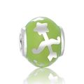 Abalorio S925 de Sagitario en plata de ley con esmalte verde y motivos de estrellas - Patrón de Estrella Verde Hierba (6 D148F)