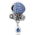 Pendentif poulpe en argent sterling 925 avec zircons bleus pour bracelets à breloques - Poulpe Bleu Foncé avec Pierre (23 S339)