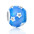 Abalorio de plata S925 cielo estrellado azul con estrellas de circonita brillante - Cuenta de Diamante de Estrella Azul Cielo (14 D163)