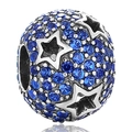 Abalorio de estrella hueca en plata S925 con circonitas azules para pulseras de bricolaje - Pentagrama Hueco Strass Azul (17 X406)