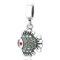 Charm poisson en argent S925 avec zircons verts et un œil en pierre précieuse rouge - Petit Poisson Pavé Vert (4 S310)