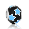 Abalorio de plata S925 esmalte negro con estrellas azules para pulseras DIY - Cuenta de Esmalte de Estrella Azul Negra (8 D147)