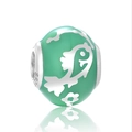Abalorio del signo Piscis en plata de ley 925 con esmalte verde y patrones de koi - Patrón de Flor de Koi Verde (10 D148J)