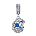 Pendentif Sirène en argent S925 avec zircons bleus pour bracelets personnalisés - Sirène avec Pierre Bleue (17 S515)
