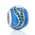 Abalorio galaxia de plata 925 con esmalte azul y circonitas verdes para pulseras - Diamantes de Imitación de Ola Azul Verde (20 D170)