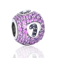 Abalorio de plata S925 con cristales rosas y detalle número siete negro para pulseras - Número 7 Pavé Rosa Púrpura (12 X327)