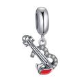 Pendentif guitare en argent S925 avec cristaux brillants et détails en émail rouge - Cœur Guitare (23 S494)