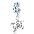 Pendentif tortue de mer en argent S925 avec cristaux bleus et pierres vertes sur la carapace - Tortue de Mer Pavé Bleu Azur (5 S313)