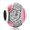 Abalorio de plata S925 en forma de corazón con esmalte rosa y circonitas blancas brillantes - Corazón Pavé Esmalte Rosa (18 X408)
