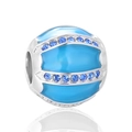 Abalorio redondo de plata S925 con esmalte azul y piedras de circón azul oscuro brillantes - Esfera de Circón Azul Oscuro (23 D175)