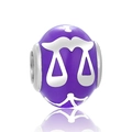 Abalorio del signo Libra en esmalte púrpura de plata S925 para pulseras DIY - Libra Zodiaco Esmalte Púrpura (5 D148E)