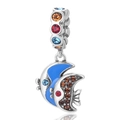 Charm poisson tropical en argent 925 avec émail bleu et pierres de zircone colorées - Double Poisson Tropical Émail Bleu (13 S376)