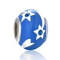 Abalorio cilíndrico de esmalte azul con estrellas blancas y cristales para pulseras - Cilindro de Diamante de Estrella Azul (19 D169)