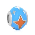 Abalorio de plata de ley S925 con esmalte azul cielo y patrón de estrellas para pulseras - Estilo de Estrellas Azul Cielo (3 D138)