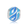Abalorio de plata esterlina S925 tema océano azul con peces de esmalte para pulsera DIY - Pez de Ola del Océano (11 D152)