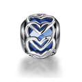 Abalorio de corazón hueco de plata de ley S925 con una piedra azul real engastada - Marco Hueco de Gema de Corazón Azul (19 ZZ0068)
