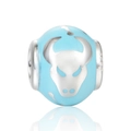 Abalorio Tauro de plata de ley S925 con esmalte azul para pulseras de cuentas DIY - Patrón de Cabeza de Toro Azul (11 D178)