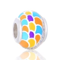 Abalorio de plata S925 con diseño de escamas de colores y brillantes piedras de circón - Textura de Escamas de Pez Colorida (24 D176)