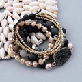 Ensemble de bracelets bohèmes multicouches avec pierres naturelles mates et cristal druzy - Ensemble de Pierres Naturelles Noir et Or Style Bohême (BCSET200)