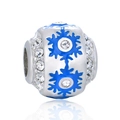 Charm de plata S925 con copo de nieve de esmalte azul y cristales para pulseras DIY - Copo de Nieve de Circón Blanco Perforado (21 D172)