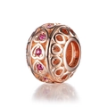 Abalorio de corazón en plata S925 oro rosa con piedras rosas y diseño hueco - Corazón Hueco Oro Rosa Strass Rosa (24 E044)