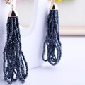 Orecchini fatti a mano con perline MIYUKI con nappe blu navy e cappucci in metallo dorato - Blu Scuro (EA001-1)
