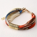 Pulsera de seda con estampado de cachemira naranja y azul y anillos dorados - Estilo Estampado Vintage Naranja (SB02-11)
