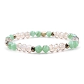 Perlenarmband mit mintgrünem Achat, Champagner-Kristall und goldenen Metallakzenten - Mix aus Minzgrün und Champagner (BC275-4)
