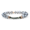 Bracciale in perle di cristallo grigio con accenti verdi e ciondoli geometrici oro rosa - Grigio e Verde Scuro Metallizzato (BC275-6)