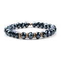 Bracciale di perle sfaccettate grigio scuro con anelli distanziatori dorati e cristalli - Grigio Scuro con Distanziatori Oro (BC275-8)