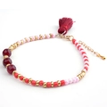 Detail of bohemian beaded bracelet featuring red tassels and adjustable gold chain - BC170-10 Wine Red Tassel