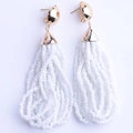 Pendientes de cuentas MIYUKI blancas con flecos largos y acabado dorado chic - Blanco (EA001-6)