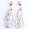 Pendientes largos MIYUKI hechos a mano con cúpula dorada y flecos de cuentas blancas - Blanco Crema (EA001-7)