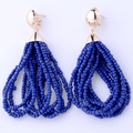 Pendientes de flecos con cuentas MIYUKI tejidas a mano en azul oscuro y dorado - Azul Marino (EA001-8)
