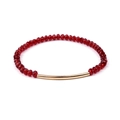 Bracelet en perles de verre facettées rouges avec tube courbé en cuivre doré - Rouge (BC192-14)