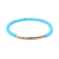 Bracelet en perles de verre à facettes bleu ciel avec tube courbé doré élégant - Bleu Ciel (BC192-15)