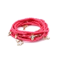 Pink Miyuki Tila beaded multi-layer bracelet with gold skull and star charms - Peach Pink Style (BC224-6)