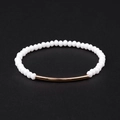 Bracelet en perles de cristal blanc facettées avec tube incurvé en or rose sur noir - Blanc (BC192-16)