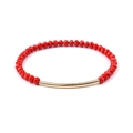 Bracelet en perles de cristal rouge facettées avec tube en métal doré poli - Rouge Vif (BC192-18)