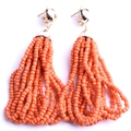 Pendientes de borlas de cuentas MIYUKI naranja tejidas a mano con cierre dorado - Rojo Anaranjado (EA001-14)