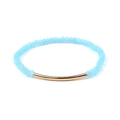 Bracelet en perles de verre bleu clair facetté avec un tube métallique doré courbé - Bleu Pâle (BC192-19)