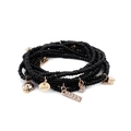 Multi-layer Miyuki Tila beaded bracelet with golden Love and skull charms - Black Style (BC224-13)